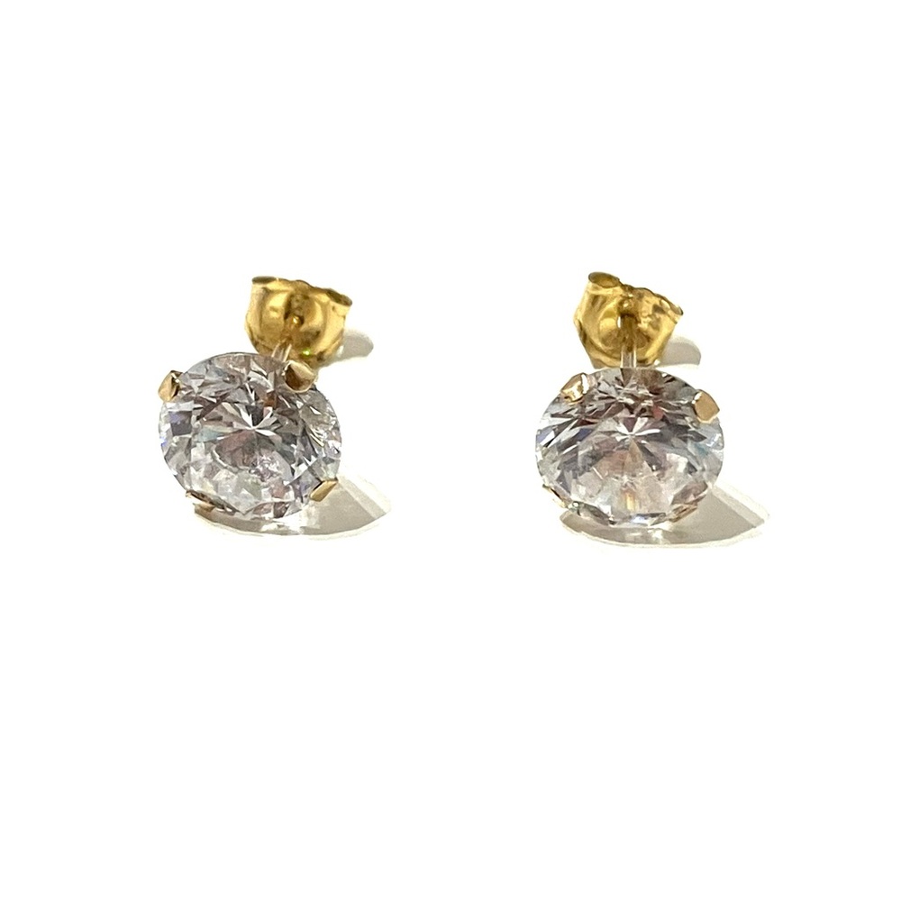 Large 10K Gold CZ Stud Earrings